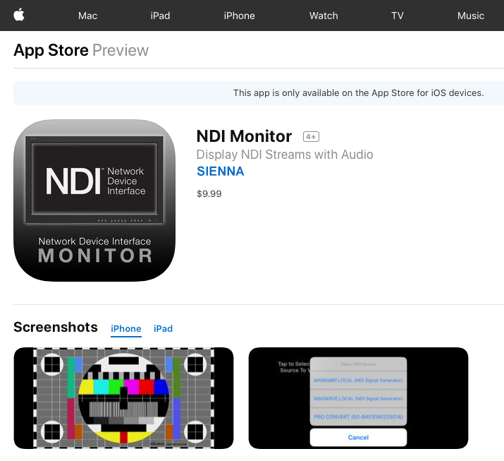 Sienna NDI Monitor for iOS